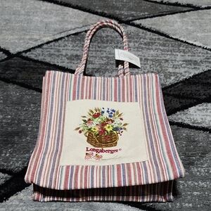 VINTAGE LONGABERGER HOMESTEAD MARKET STRIPE EMBROIDERED FLORAL TINY TOTE BAG